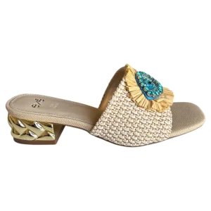 Sandalo scalzato donna Exè Ladies 424 Katy rafia ed ecopelle beige