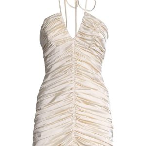 Abito donna corto in tessuto bianco con drappeggio centrale Donna THE PAOLINA DOUBLE 300