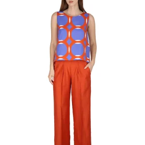 Pantaloni Elastic Waist Trousers in lino arancione Donna JABPN0001-F1369-1254 2520