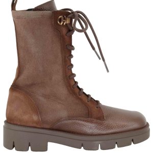 Anfibi in pelle e tessuto marrone Donna HI254234 C004