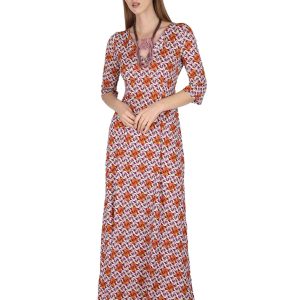 Abiti Long Kaftan in jersey floreal bordeaux Donna JFAAB0001-E2637-1246 4235