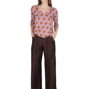 Pantaloni Elastic Waist Trousers in lino marrone Donna JABPN0001-F1369-1254 8140