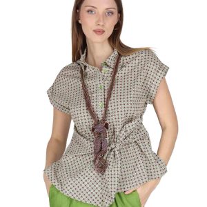 Camicie smanicate Knotted Shirt in cotone verde Donna JABCM0001-F1385-1242 7046