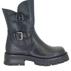 Anfibi in pelle vintage neri con cinturini Donna SPTR2011 001