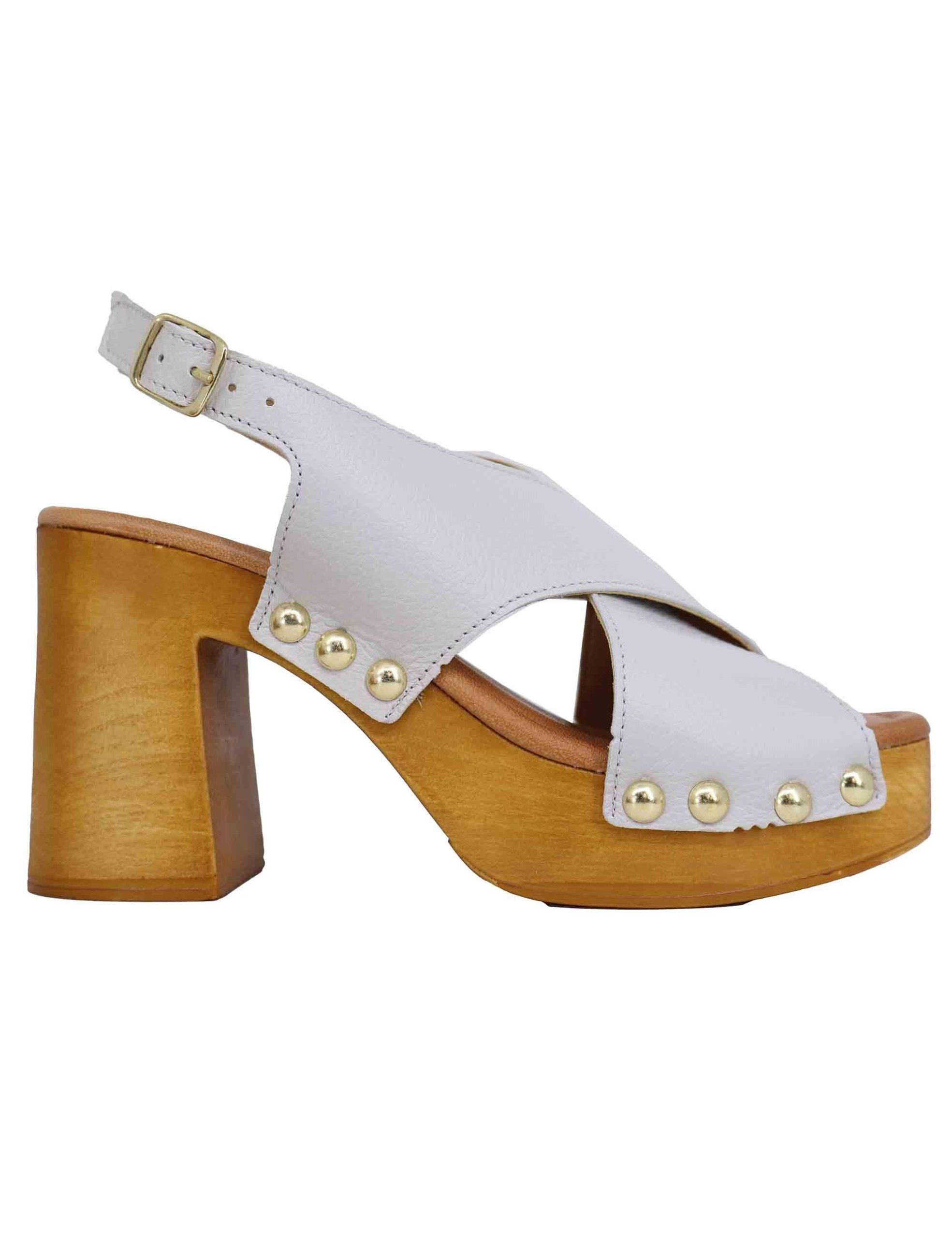 Zoccoli slingback donna in pelle bianca con fibbie oro e tacco alto Donna SR8513 100 - immagine 2