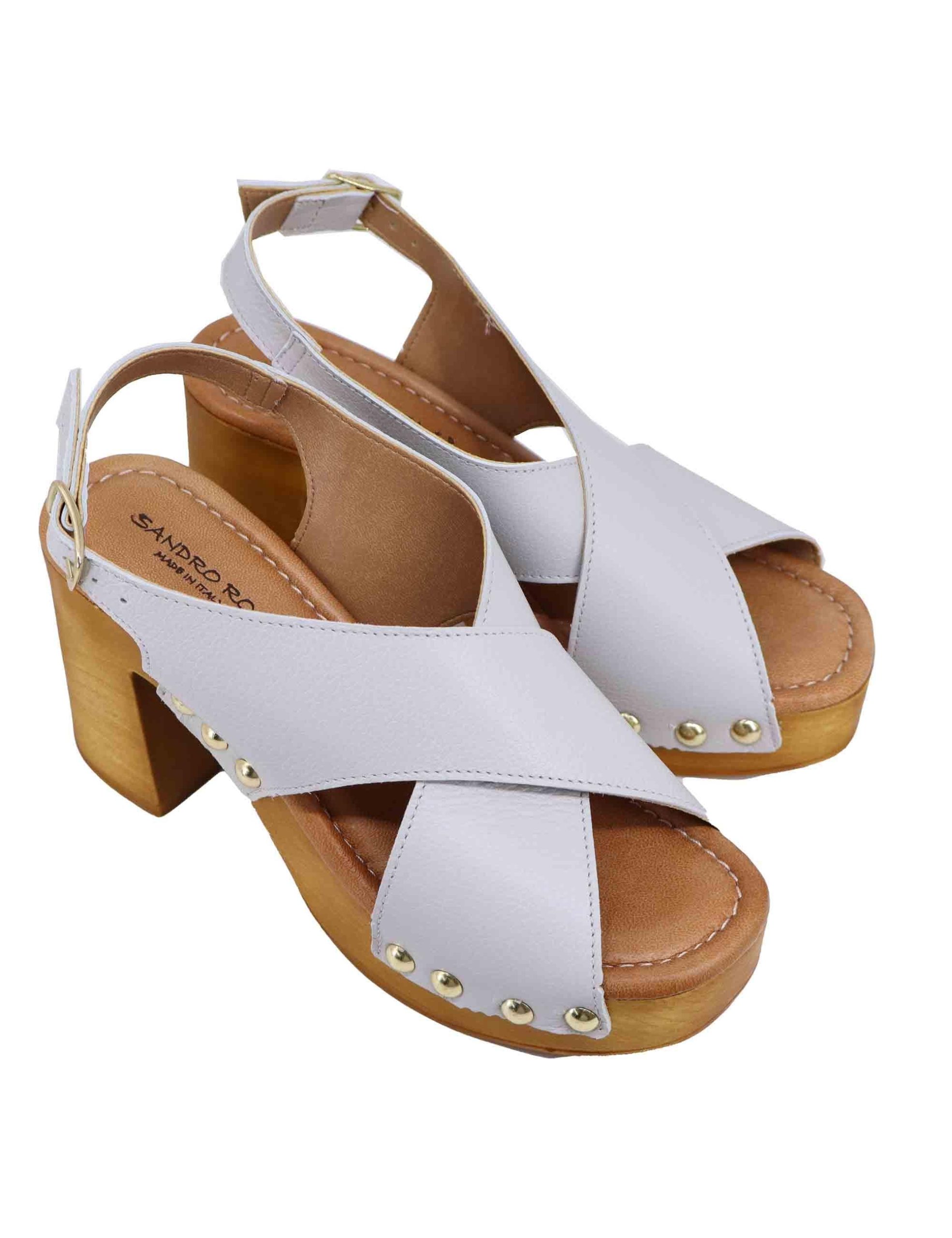 Zoccoli slingback donna in pelle bianca con fibbie oro e tacco alto Donna SR8513 100 - immagine 4